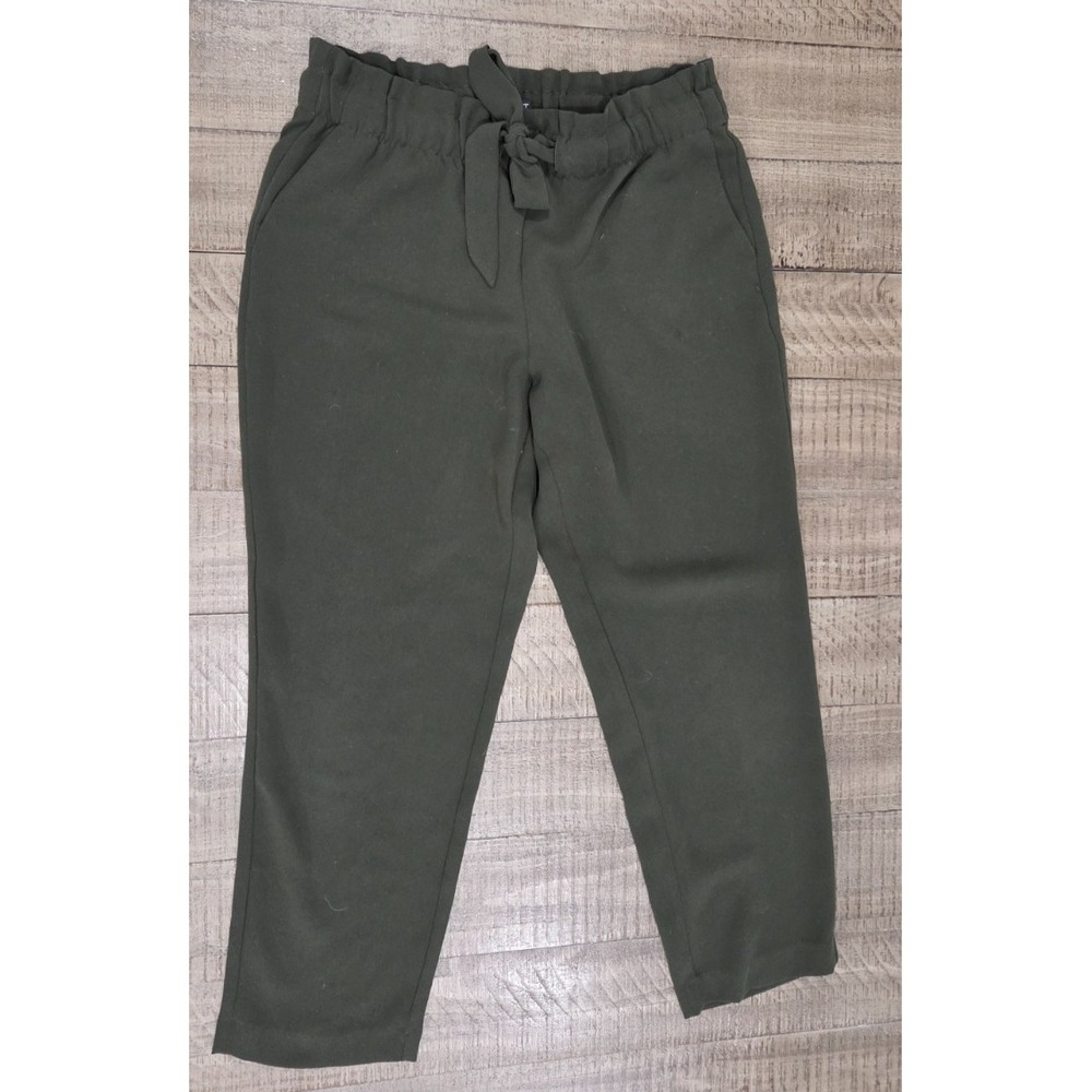 LOFT Womens Olive Green Smocked Elastic Waist Pull On Cropped Pants Medium